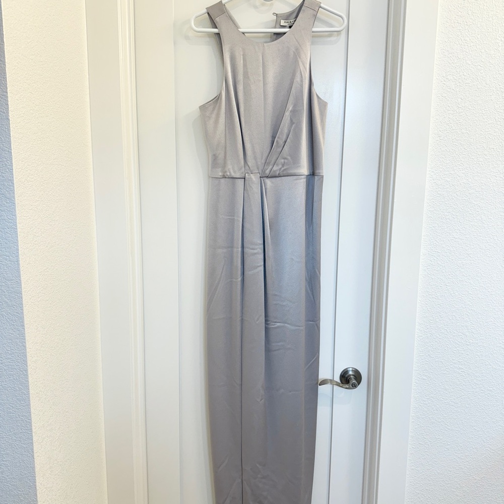 Halston Heritage Casual Midi Dress Mock Sleeveless Gray Solid Dresses